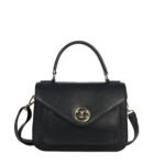Ladies' black leather handbag, crossbody bag (gold logo)