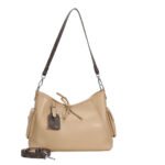 Customized Women's Beige Leather Hobo Bag with Convertible Strap & Logo Charm