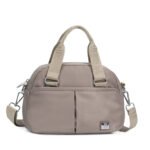 Customized milk tea colored nylon women's handbag with top handle shoulder bag