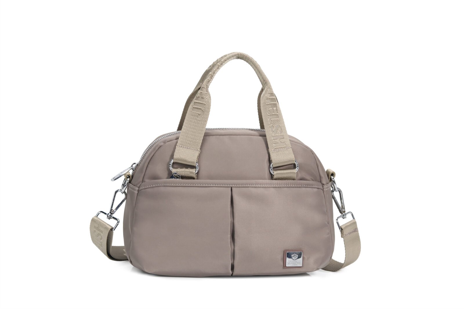 Customized milk tea colored nylon women's handbag with top handle shoulder bag