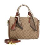 Customized Monogram printed women's handbag with scarf details and convertible shoulder straps