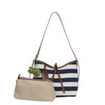 Customized Nautical Striped Canvas Hobo Bag with Matching Pouch and Pom - Pom Charm