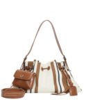 Customized striped canvas homeless bag with mini pouch and adjustable shoulder strap