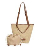 Customized straw tote bag with matching bag - for summer beach and daily use