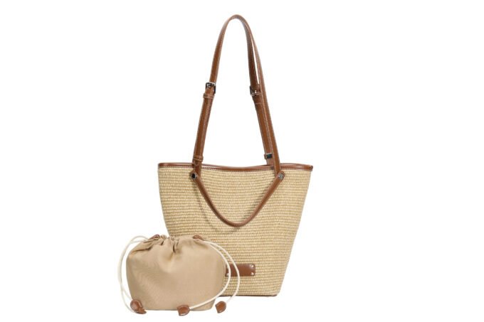 Customized straw tote bag with matching bag - for summer beach and daily use