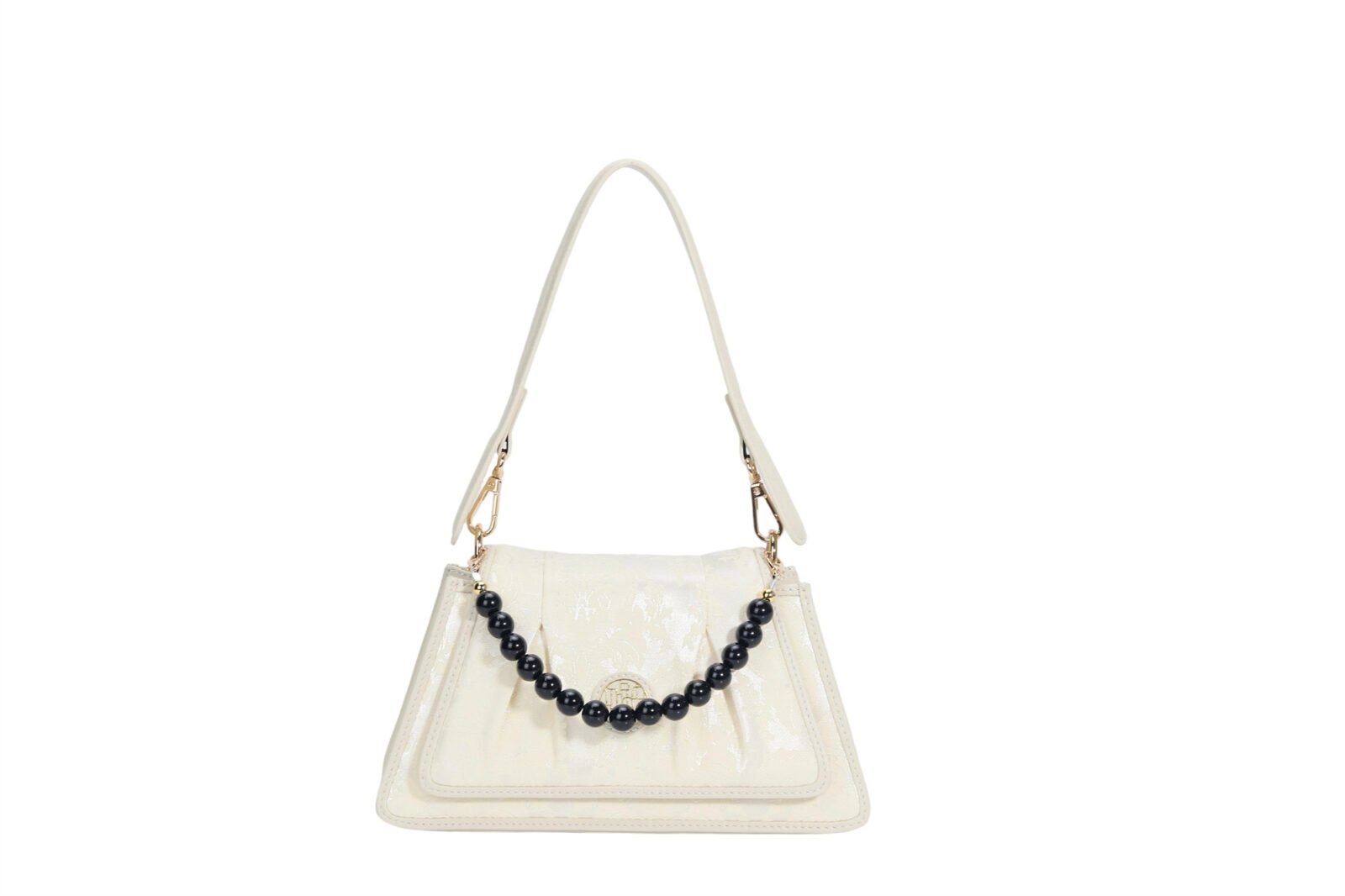 Customized women's leather shoulder bag with bead decoration and adjustable shoulder strap mini handbag