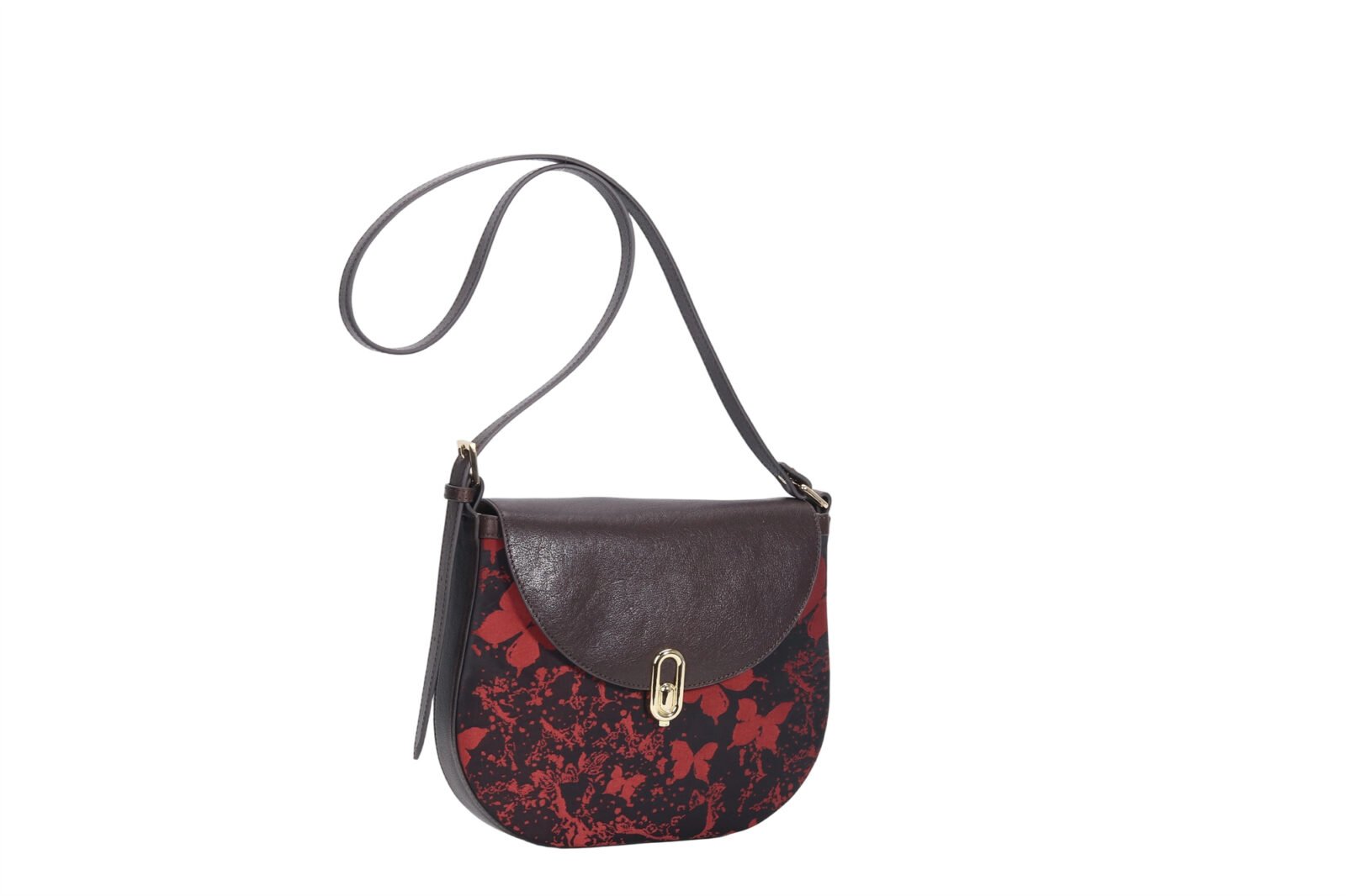Customized Women's Floral Print Saddle Crossbody Bag with Metal Lock
