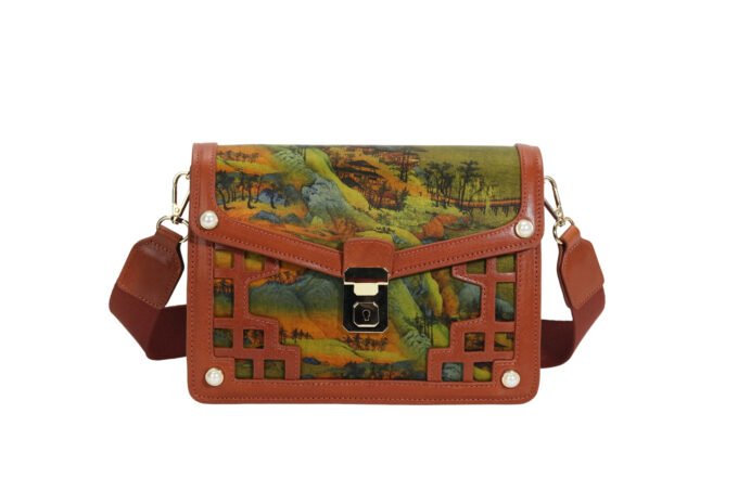 Customized Women's Art - Print Crossbody Bag with Pearl Accents & Metal Lock