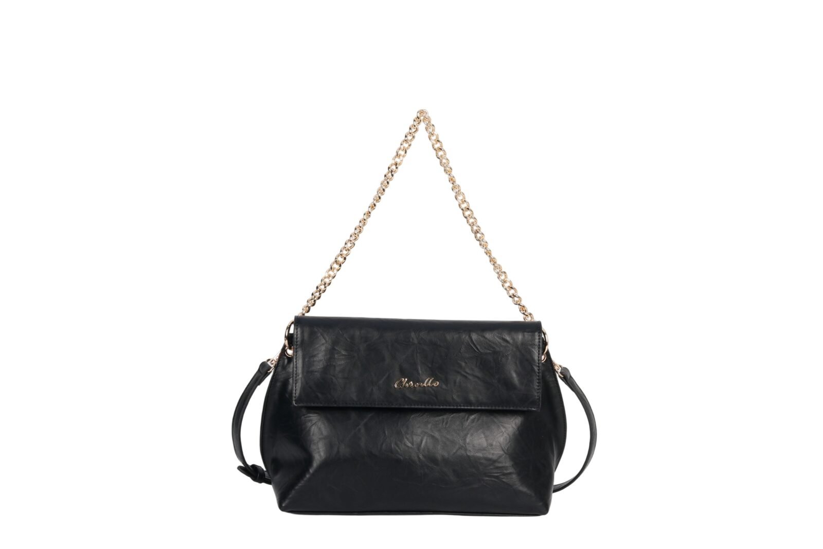 Customized pleated leather women's shoulder bag, gold chain strap handbag