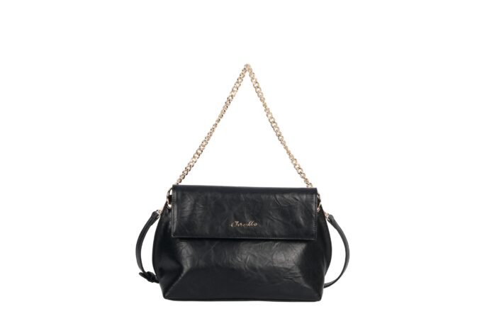 Customized pleated leather women's shoulder bag, gold chain strap handbag