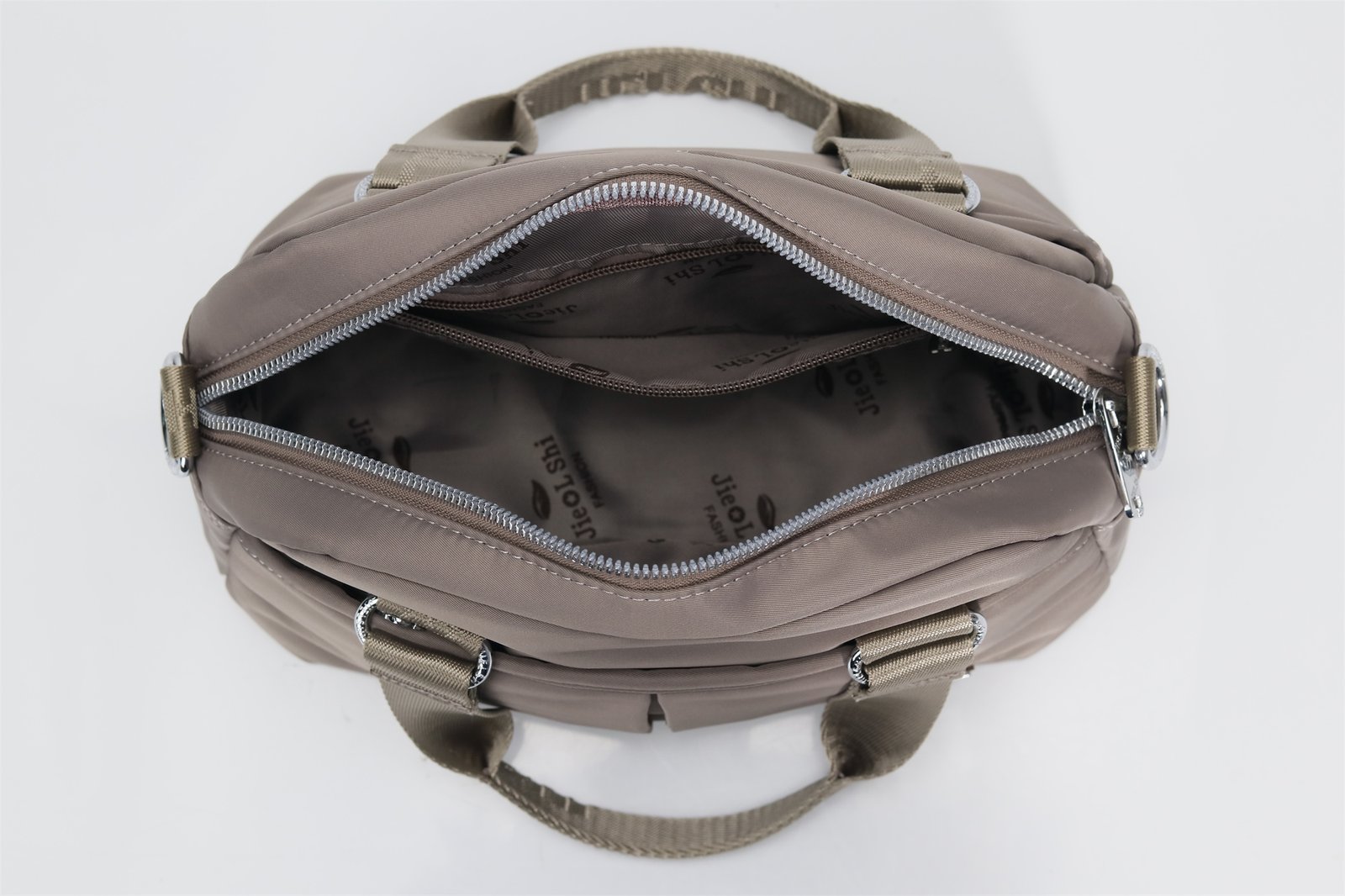 Customized milk tea colored nylon women's handbag with top handle shoulder bag
