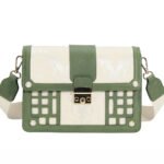 Customized women's contrasting crossbody bag with pearl decoration and metal lock shoulder bag