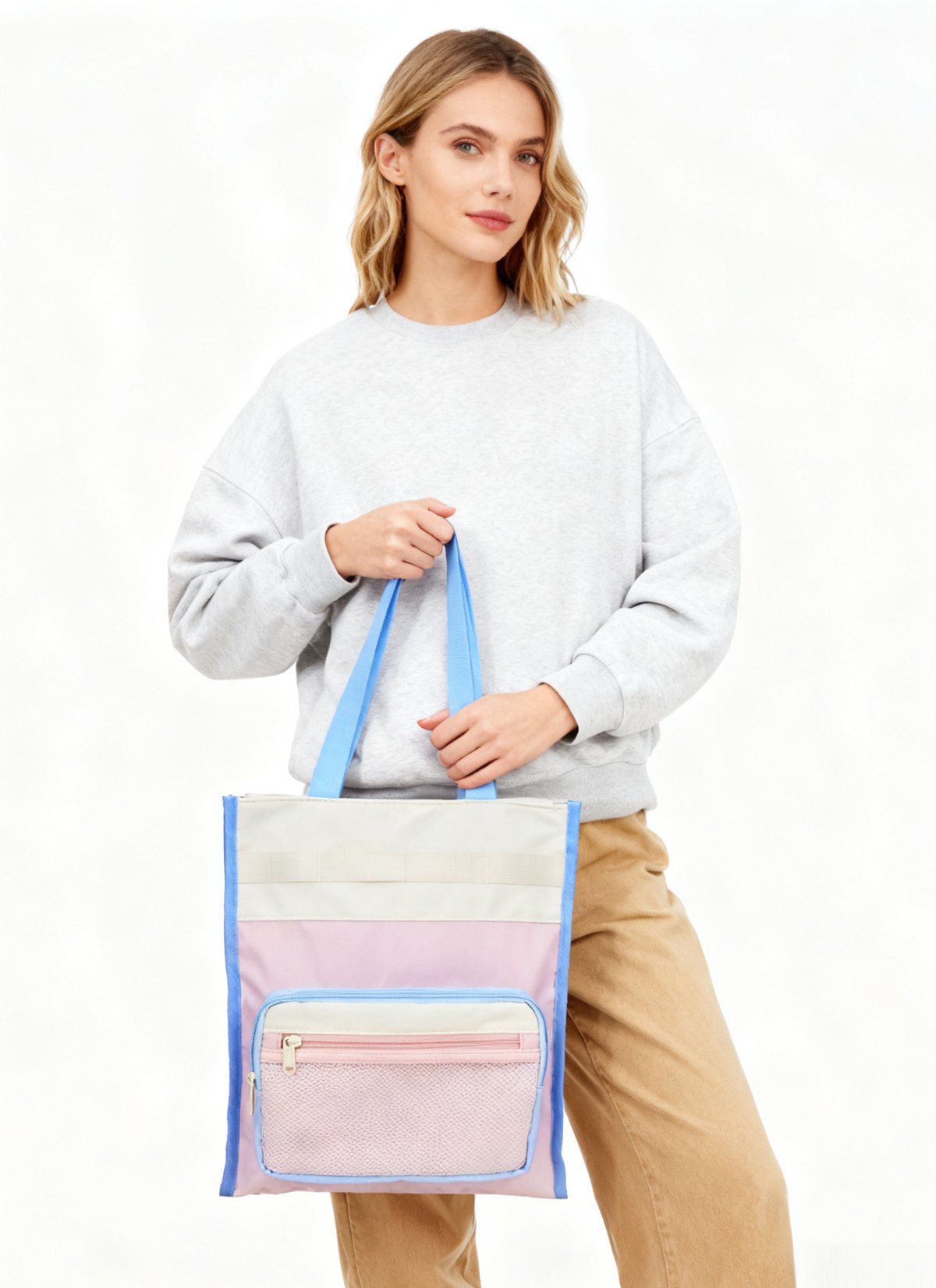 Custom Women's Shopping Bag​、Pastel - Colored Tote School Bag with Multiple Pockets