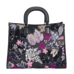 Customized women's embroidered handbag with top handle glitter