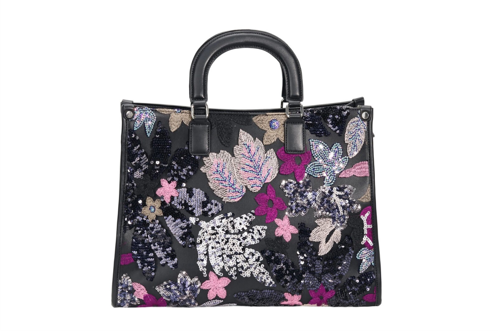 Customized women's embroidered handbag with top handle glitter