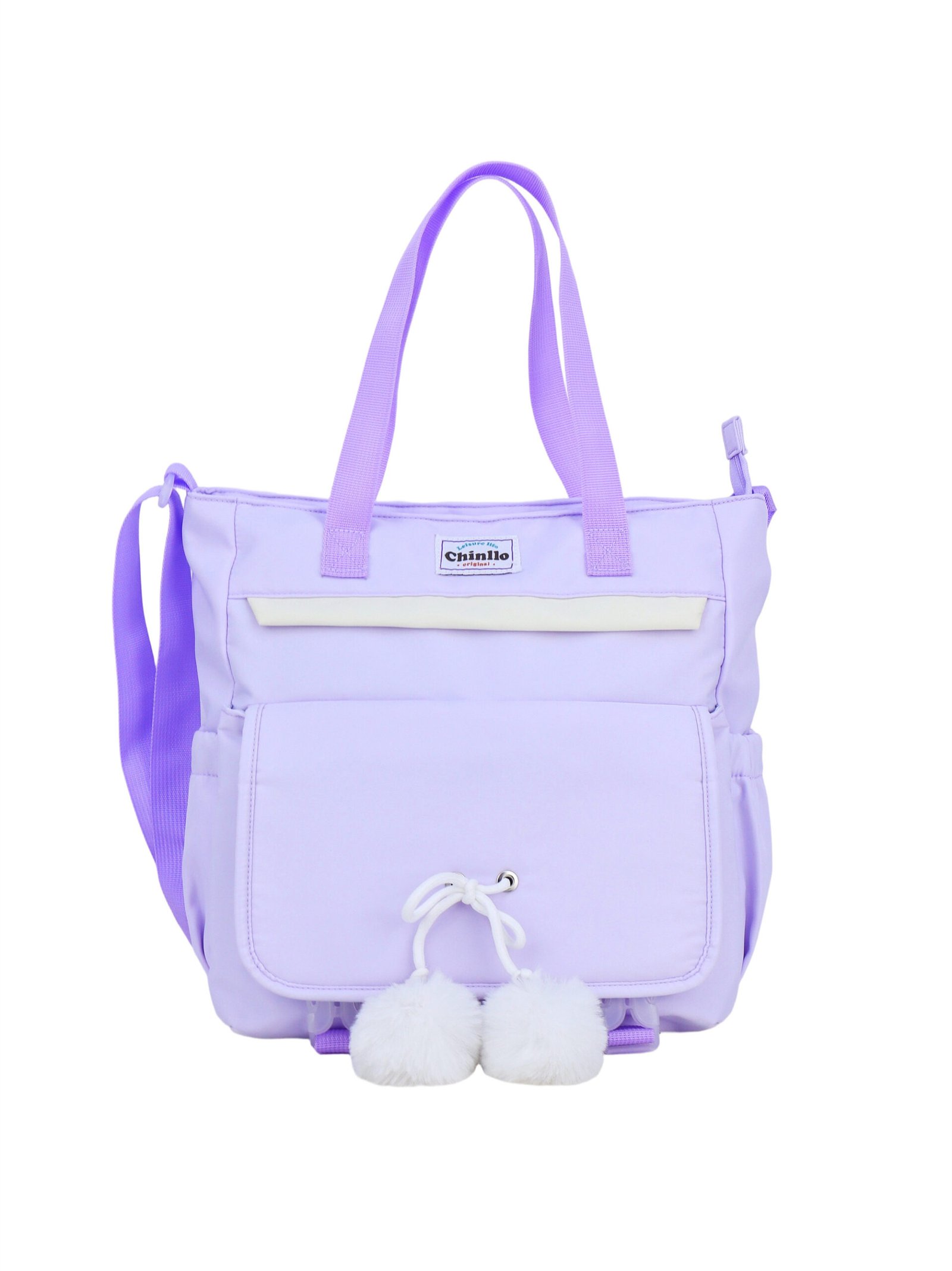 Custom Women's Light Blue Tote Bag with Pom - Pom Details Shoulder Bag