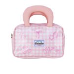 Customized pink checkered women's mini handbag, women's makeup bag