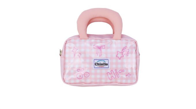 Customized pink checkered women's mini handbag, women's makeup bag