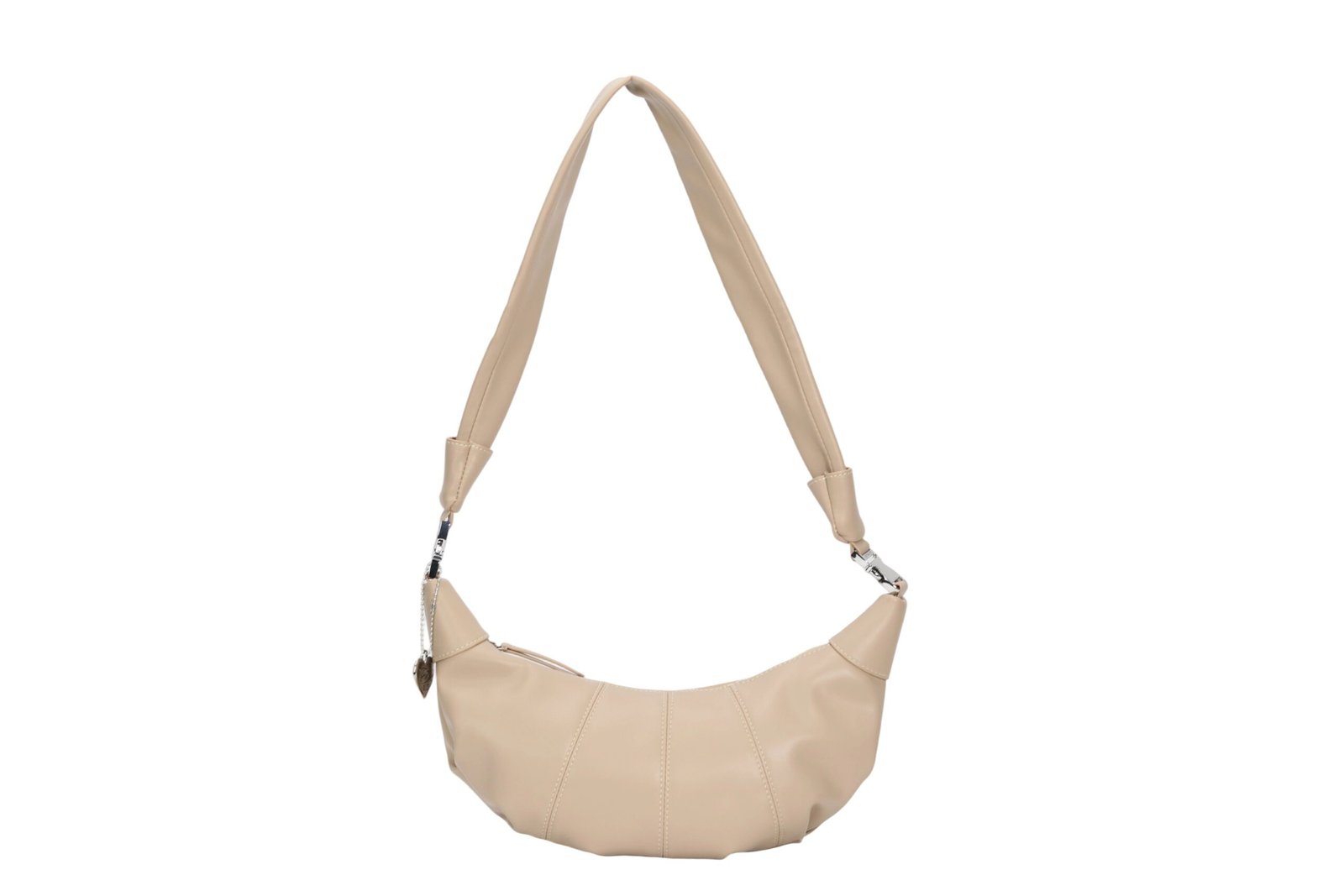 Custom Women's Beige Faux Leather Crescent Bag with Adjustable Strap & Backpack - Like Versatility
