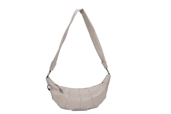 Custom Women's Beige Faux Leather Crescent Bag with Adjustable Strap & Backpack - Like Versatility