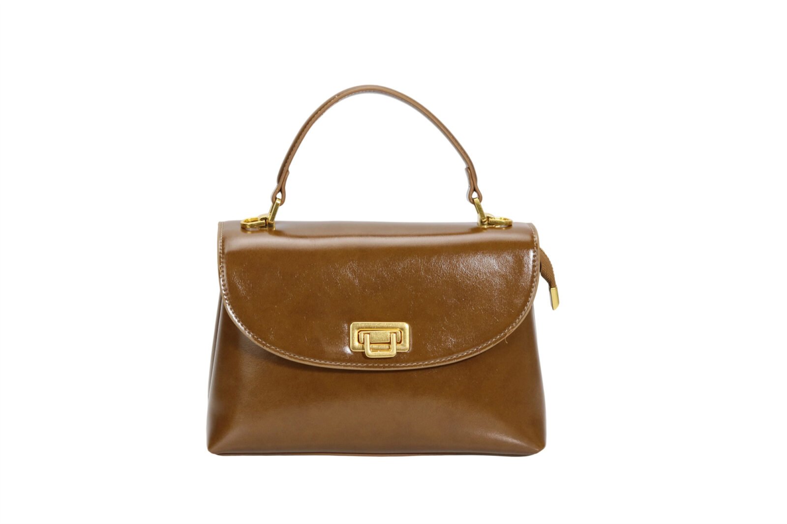 Custom Women's Brown Leather Top - Handle Bag with Gold - Tone Hardware