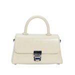 Custom Women's Elegant Cream Handbag with Top Handle & Metal Lock Closure