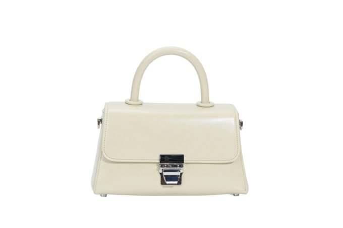 Custom Women's Elegant Cream Handbag with Top Handle & Metal Lock Closure
