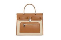 Customized women's beige and brown canvas - leather top bag with backpack - fashionable briefcase