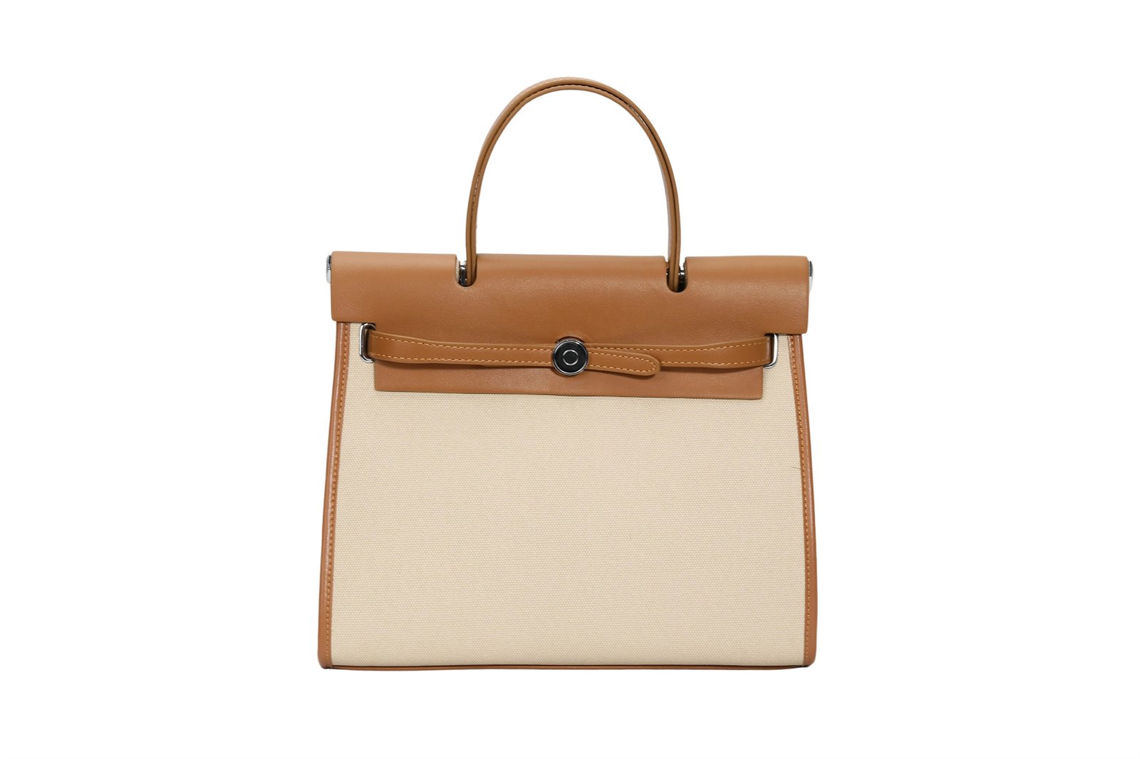 Customized women's beige and brown canvas - leather top bag with backpack - fashionable briefcase
