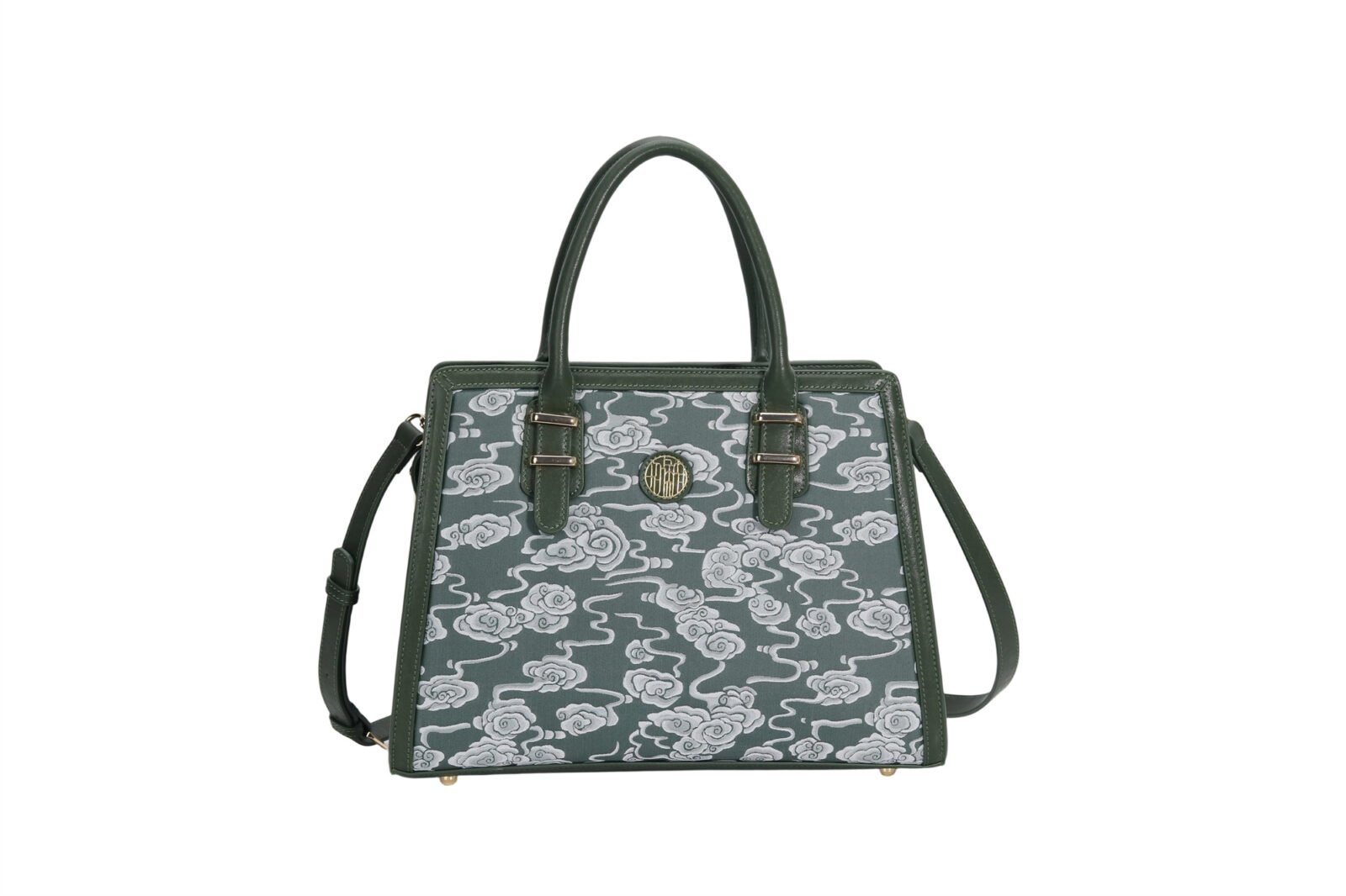 Customized Chinese style women's cloud patterned crossbody bag with leather edging shoulder bag