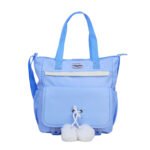 Custom Women's Light Blue Tote Bag with Pom - Pom Details Shoulder Bag