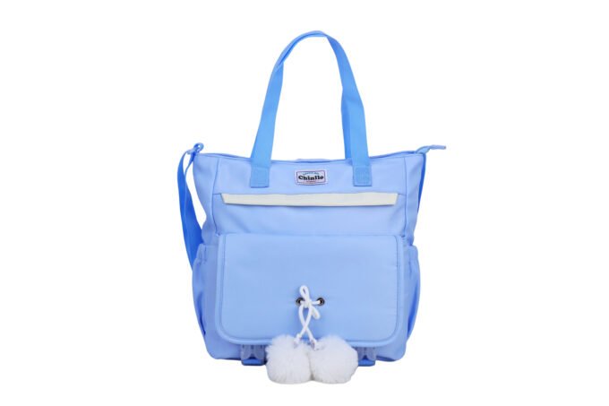 Custom Women's Light Blue Tote Bag with Pom - Pom Details Shoulder Bag