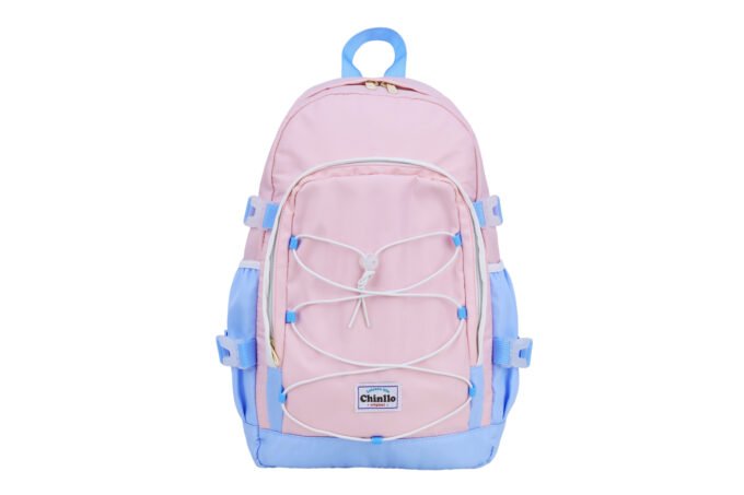 Customized pink and blue casual student backpack with drawstring details and multifunctional backpack