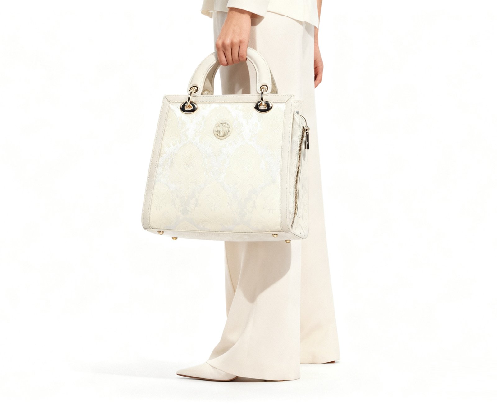 Custom Women's Ivory Brocade Top - Handle Crossbody Bag